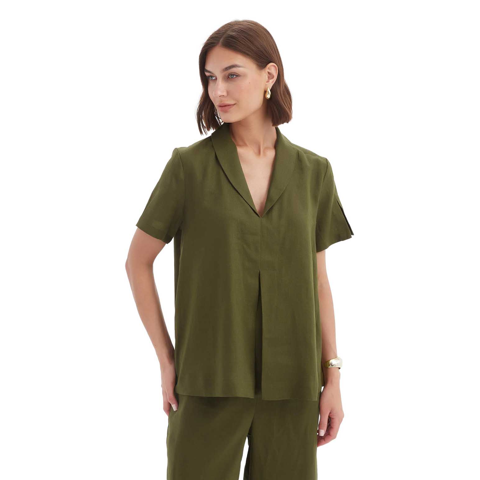TIRELLI Shawl Collar Pleat Top